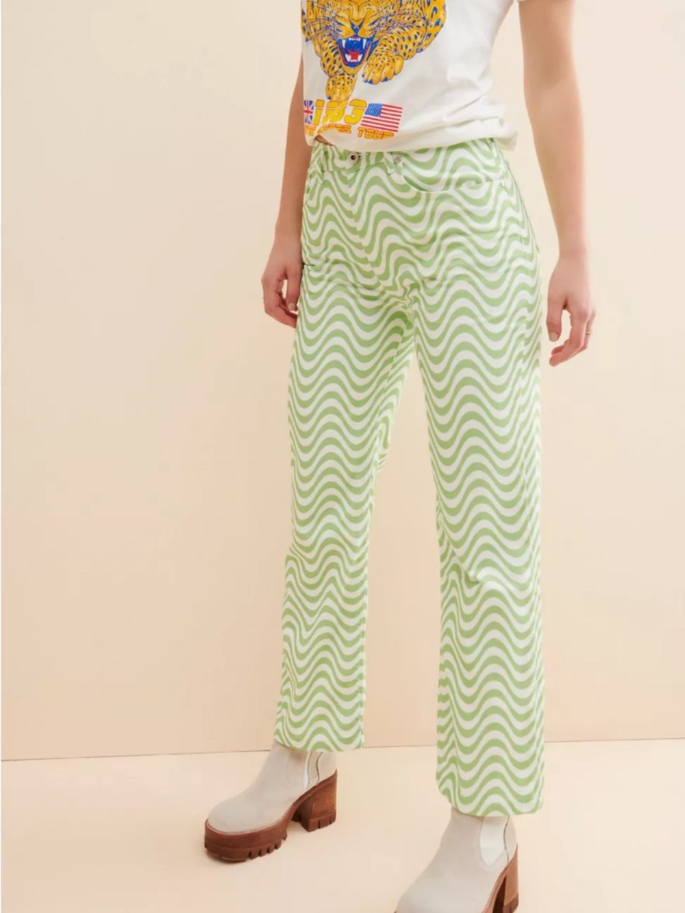 The Ragged Priest Lime Wave Printed Jean